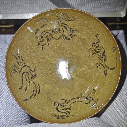 master ding lu wei Four Gods and Beasts Taro glazed Ping Kou Utensil shape Teacup